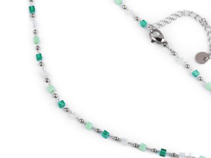 Náhrdelník z nerezové oceli se skleněnými korálky (Balení 1 ks, Varianta 2 lososová světlá modrá)