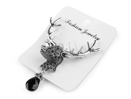 Brož s broušenými kamínky jelen (Balení 1 ks, Varianta 1 platina černá)