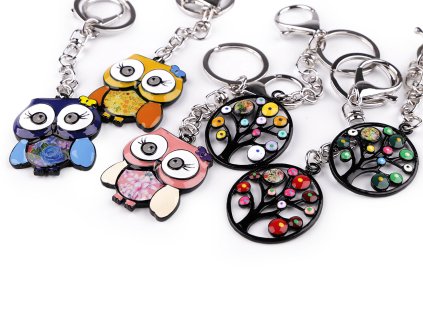 Kovový přívěsek na batoh / klíče sova, strom života (Balení 1 ks, Varianta 1 růžová sova)