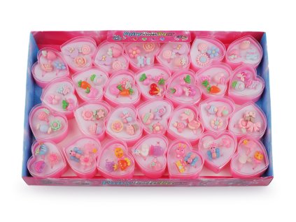 Sada dětských prstýnků v krabičce srdce (Balení 1 krab., Varianta mix náhodných variant)