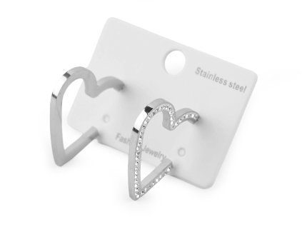 Náušnice z nerezové oceli s broušenými kamínky srdce (Balení 1 pár, Varianta 1 stříbrná)