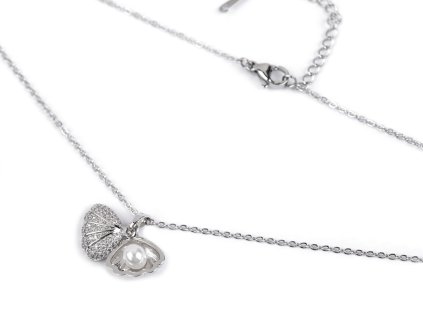 Náhrdelník z nerezové oceli mušle s perlou (Balení 1 ks, Varianta stříbrná)