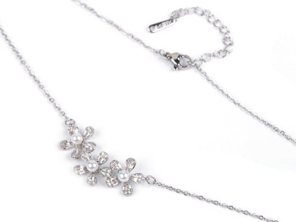 Náhrdelník z nerezové oceli květy s broušenými kamínky (Balení 1 ks, Varianta 1 stříbrná)
