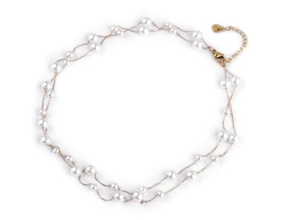 Náhrdelník dvojitý z nerezové oceli se skleněnými perlami (Balení 1 ks, Varianta perlová zlatá)