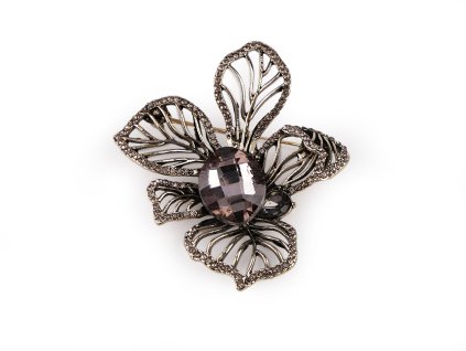 Brož s broušenými kamínky a kamenem (Balení 1 ks, Varianta 1 antracit stříbrná tmavá)