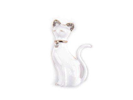 Brož kočka (Balení 1 ks, Varianta 1 bílá broušené kamínky)