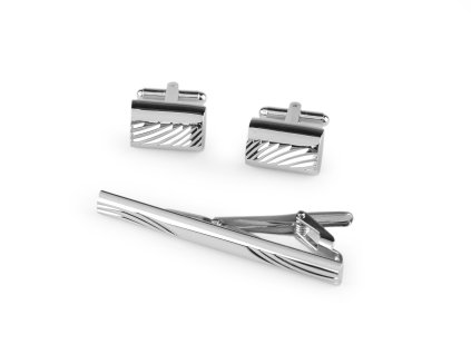 Manžetové knoflíky a kravatová spona v dárkové krabičce (Balení 1 krab., Varianta 1 platina)