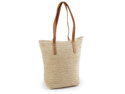 Háčkovaná kabelka z rafie - lýka se zipem 33x36 cm (Balení 1 ks, Varianta 2 hnědá přírodní)