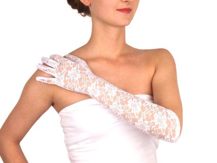 Dlouhé společenské rukavice krajkové (Balení 1 pár, Varianta 1 bílá mléčná)