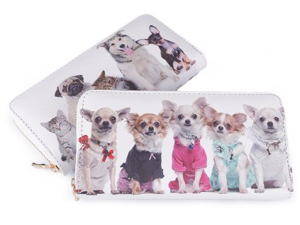 Dámská peněženka pes, kočka 10x19 cm (Balení 1 ks, Varianta 1 bílá)