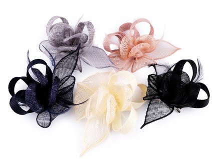 Fascinátor / brož květ s peřím (Balení 1 ks, Varianta 1 režná světlá)