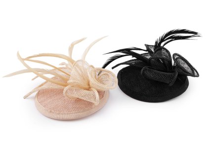 Fascinátor / klobouček květ s peřím (Balení 1 ks, Varianta 1 béžová světlá)