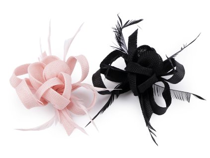 Brož / ozdoba do vlasů květ s peřím (Balení 1 ks, Varianta 2 černá)