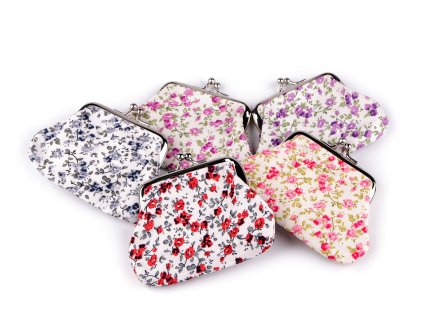 Malá peněženka / mincovka květy, textilní (Balení 1 ks, Varianta 1 růžová)