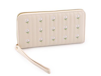 Dámská peněženka vyšívaná 10x19 cm (Balení 1 ks, Varianta 1 béžová světlá)