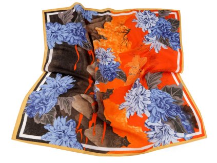 Šátek květy 65x65 cm (Balení 1 ks, Varianta 1 oranžová modrá)