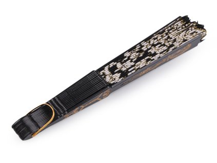 Vějíř textilní s glitry (Balení 1 ks, Varianta náhodný vzor černá)