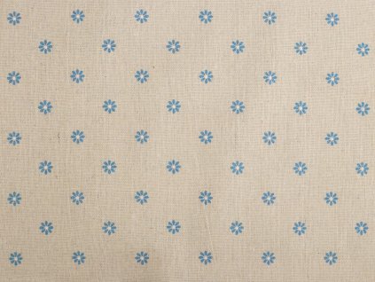 Bavlněná metráž / imitace lnu hrubší, květy (Balení 1 m, Varianta 1 režná modrá)