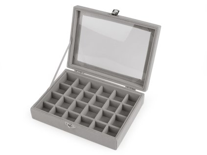 Šperkovnice se skleněným průhledem sametová 15x20x5 cm (Balení 1 ks, Varianta 1 šedá)