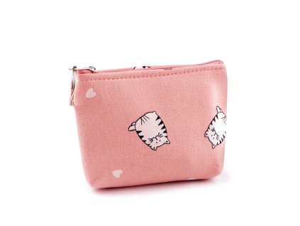 Malá peněženka / klíčenka kočka, textilní 11x8 cm (Balení 1 ks, Varianta 1 pudrová)