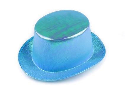 Párty / karnevalový klobouk / cylindr metalický (Balení 1 ks, Varianta 1 modrá azurová AB)