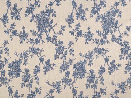 Bavlněná metráž / imitace lnu hrubší, květy (Balení 1 m, Varianta režná modrá)