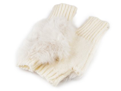 Dámské / dívčí pletené rukavice bezprsté s kožešinou (Balení 1 pár, Varianta 1 krémová světlá)