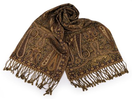 Šátek / šála orientální paisley 70x180 cm (Balení 1 ks, Varianta 1 béžovokhaki)