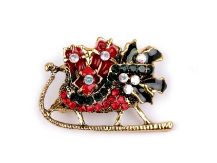 Brož s broušenými kamínky věneček (Balení 1 ks, Varianta 2 červená věneček)