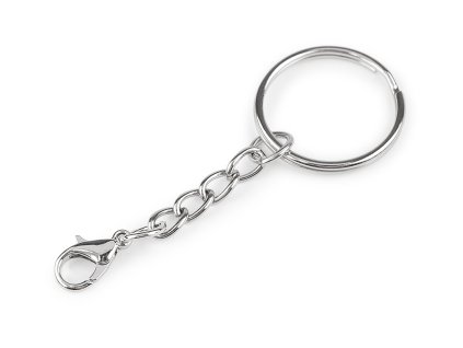 Kroužek na klíče Ø25 mm s řetízkem a karabinkou (Balení 10 ks, Varianta nikl)