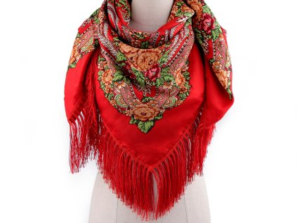 Šátek folklór květy s třásněmi 105x105 cm (Balení 1 ks, Varianta 6 modrá tmavá)