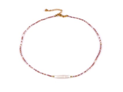 Náhrdelník z japonského rokajlu s říční perlou (Balení 1 ks, Varianta 1 pudrová)