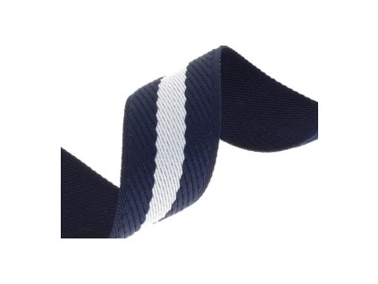 Polycotton popruh šíře 38 mm, tlouštka 2 mm - pruhy (Barva bílá a tmavě modrá 50 yd)