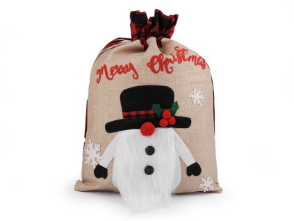 Vánoční / mikulášský pytel 38x55 cm imitace juty (Balení 1 ks, Varianta 1 režná přírodní sněhulák)