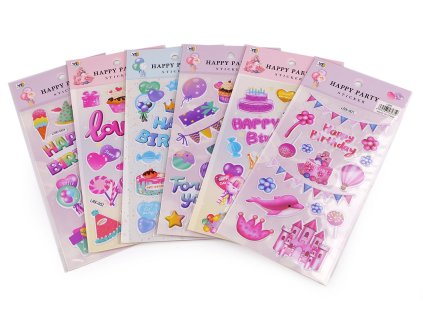 Samolepky plastické - narozeninové Happy Birthday (Balení 1 karta, Varianta 2 viz foto)