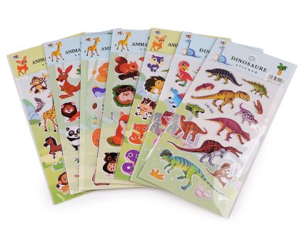 Samolepky plastické - zvířátka, kočky, kosmonauti, dinosauři (Balení 1 karta, Varianta 2 viz foto kosmonaut)