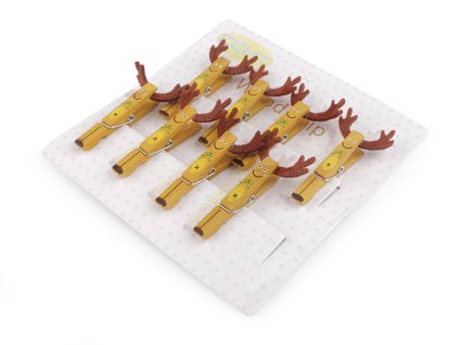 Vánoční dřevěný kolíček sněhulák, sob (Balení 8 ks, Varianta 1 béžová tm. sob)