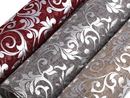 Stuha imitace juty šíře 24 cm ornamenty (Balení 4.5 m, Varianta 2 (800-17) šedá stříbrná)