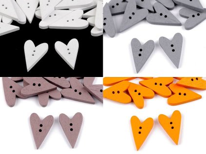 Dřevěný dekorační knoflík srdce (Balení 10 ks, Varianta 2 šedá)