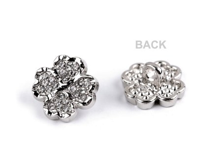 Kovový knoflík čtyřlístek s kamínky velikost 20" (Balení 5 ks, Varianta stříbrná crystal)