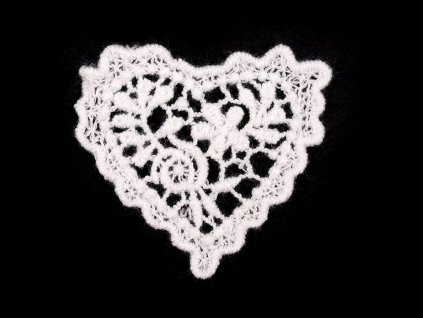 Krajková aplikace / nášivka srdce (Balení 10 ks, Varianta 2 bílá mléčná)