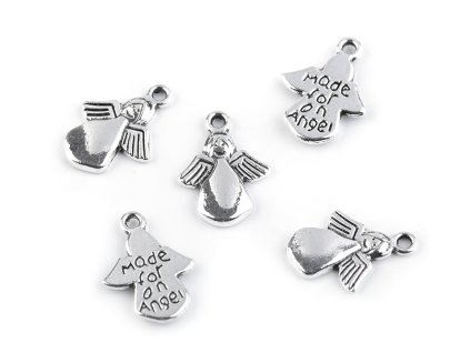 Přívěsek 13x18 mm anděl (Balení 5 ks, Varianta platina s patinou)
