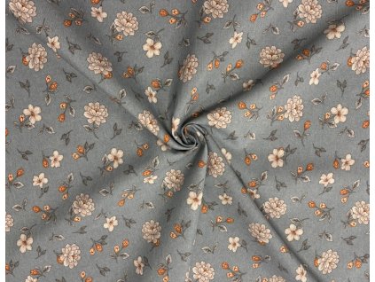 bavlna rezna bile kvety na sedomodre lic