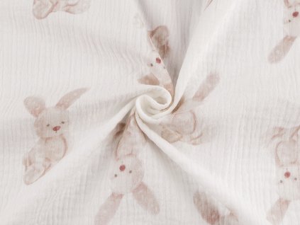 Mušelín / dvojitá gázovina zajíček (Balení 1 m, Varianta bunny bílá béžová)