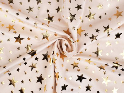 Samet / velvet s metalickým potiskem hvězdy (Balení 1 m, Varianta 1 béžová světlá zlatá)