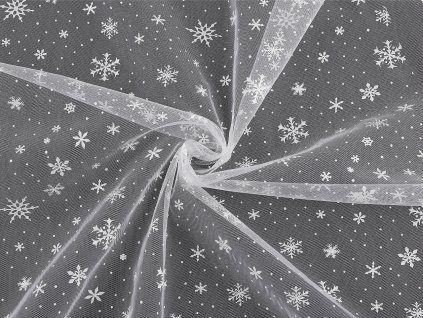 Tyl vánoční vločky (Balení 1 m, Varianta 1 bílá)