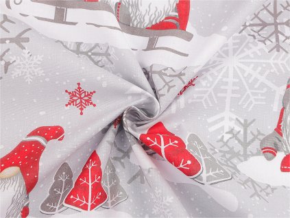 Vánoční bavlněná látka / plátno skřítek (Balení 1 m, Varianta šedá světlá)