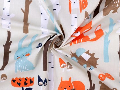 Bavlněná látka / plátno lišky v lese (Balení 1 m, Varianta 2 (292) mint)