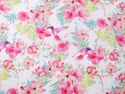 Bavlněná látka / plátno květy (Balení 1 m, Varianta (246) bílá)