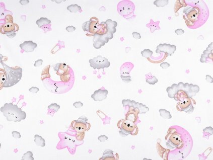 Bavlněná látka / plátno medvídek koala (Balení 1 m, Varianta 1 (780) bílá růžová)